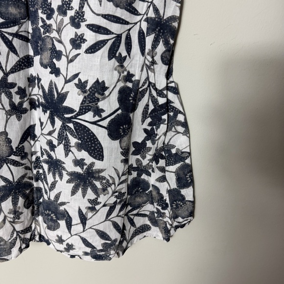 Flax 100% Linen Sleeveless Tank Black & White Floral Shirt Size Large 71 - Picture 6 of 7